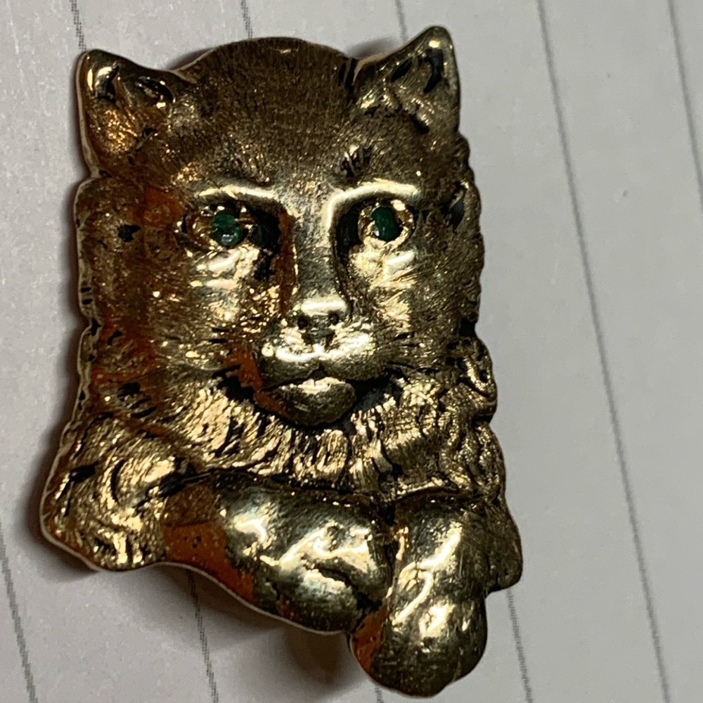 10 k gold brooch with emerald eyes